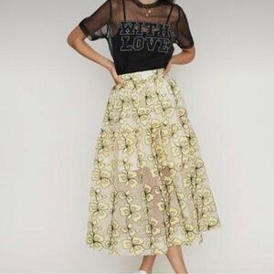 MAJE
Jizia Floral-embroidered Midi Skirt In Yellow